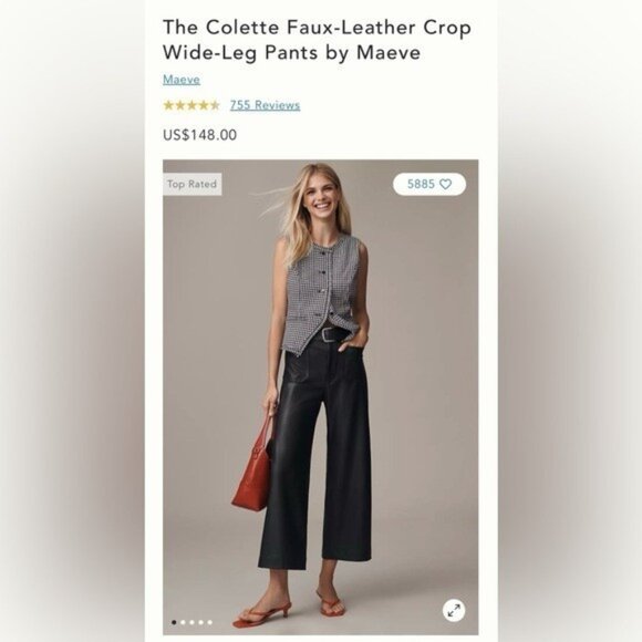 NWT Size 20W - The Colette Faux-Leather Crop Wide-Leg Pants Maeve (NWT US$ 148) - Picture 1 of 16
